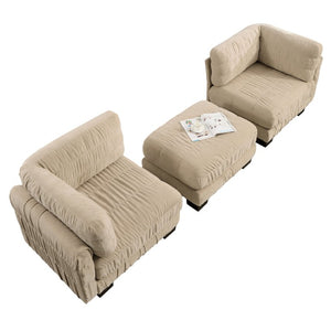 English Elm 2 Seat Chenille Modular Sectional with Ottoman Ruched Texture L Shape Living Room Sofa W5656S00241