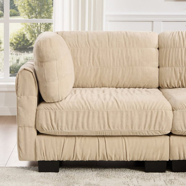 English Elm 2 Seat Chenille Modular Sectional with Ottoman Ruched Texture L Shape Living Room Sofa W5656S00241