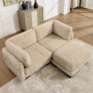 English Elm 2 Seat Chenille Modular Sectional with Ottoman Ruched Texture L Shape Living Room Sofa W5656S00241