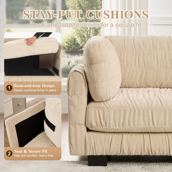 English Elm 2 Seat Chenille Modular Sectional with Ottoman Ruched Texture L Shape Living Room Sofa W5656S00241