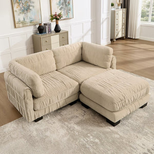 English Elm 2 Seat Chenille Modular Sectional with Ottoman Ruched Texture L Shape Living Room Sofa W5656S00241