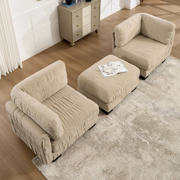 English Elm 2 Seat Chenille Modular Sectional with Ottoman Ruched Texture L Shape Living Room Sofa W5656S00241