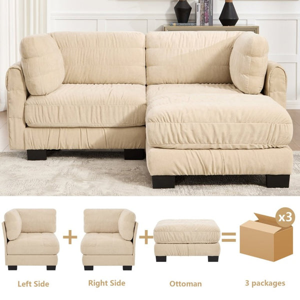 English Elm 2 Seat Chenille Modular Sectional with Ottoman Ruched Texture L Shape Living Room Sofa W5656S00241