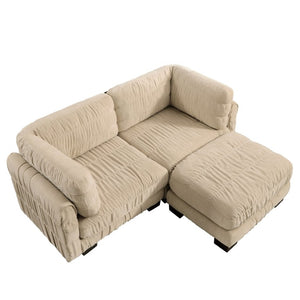 English Elm 2 Seat Chenille Modular Sectional with Ottoman Ruched Texture L Shape Living Room Sofa W5656S00241