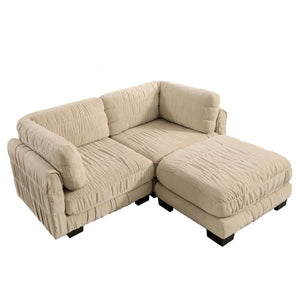 English Elm 2 Seat Chenille Modular Sectional with Ottoman Ruched Texture L Shape Living Room Sofa W5656S00241