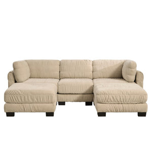 English Elm 3 Seat Chenille Modular Sectional with Movable Ottomans and Ruched Cushion Detail Camel 3 Seat with 2 Ottomans W5656S00245