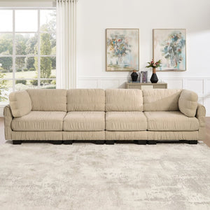English Elm 3 Seat Chenille Modular Sectional with Movable Ottomans and Ruched Cushion Detail Camel 4 Seat W5656S00246