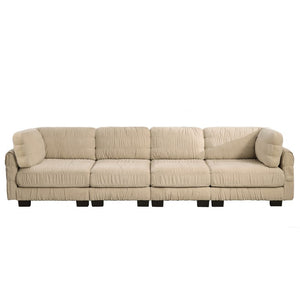 English Elm 3 Seat Chenille Modular Sectional with Movable Ottomans and Ruched Cushion Detail Camel 4 Seat W5656S00246
