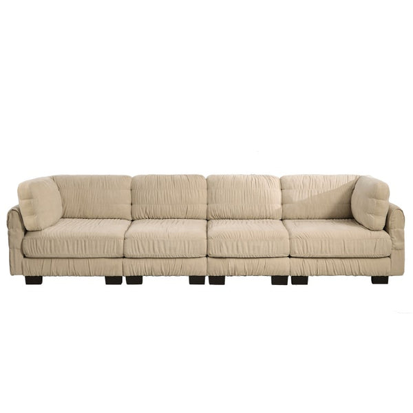 English Elm 3 Seat Chenille Modular Sectional with Movable Ottomans and Ruched Cushion Detail Camel 4 Seat W5656S00246