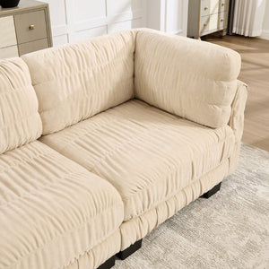 English Elm 3 Seat Chenille Modular Sectional with Movable Ottomans and Ruched Cushion Detail Camel 4 Seat with Ottoman W5656S00247