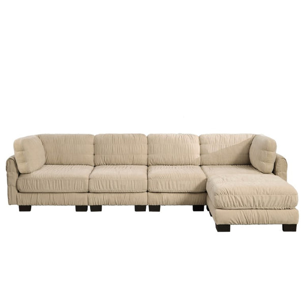 English Elm 3 Seat Chenille Modular Sectional with Movable Ottomans and Ruched Cushion Detail Camel 4 Seat with Ottoman W5656S00247