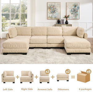 English Elm 4 Seat Ruched Chenille Modular Sectional with Dual Ottomans for Stylish Living Spaces W5656S00248
