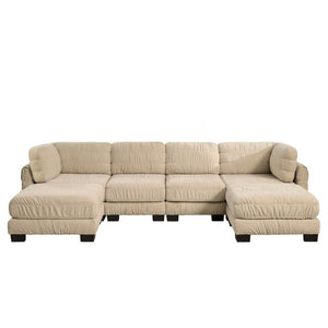 English Elm 4 Seat Ruched Chenille Modular Sectional with Dual Ottomans for Stylish Living Spaces W5656S00248