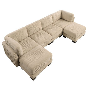 English Elm 4 Seat Ruched Chenille Modular Sectional with Dual Ottomans for Stylish Living Spaces W5656S00248