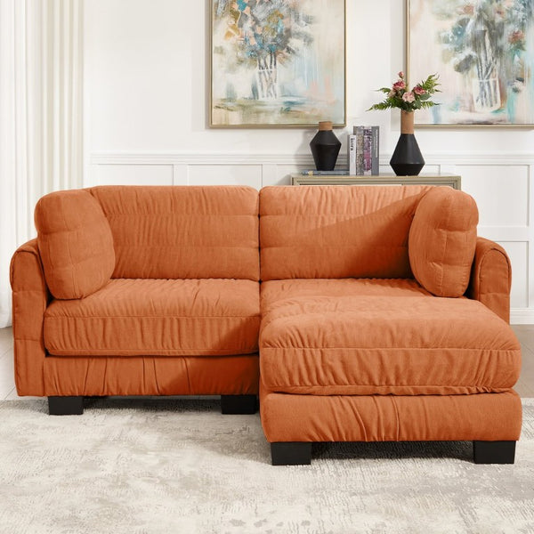 English Elm 2 Seat Chenille Modular Sectional Sofa with Ruched Texture and High Density Foam Cushions 1 Ottoman W5656S00249