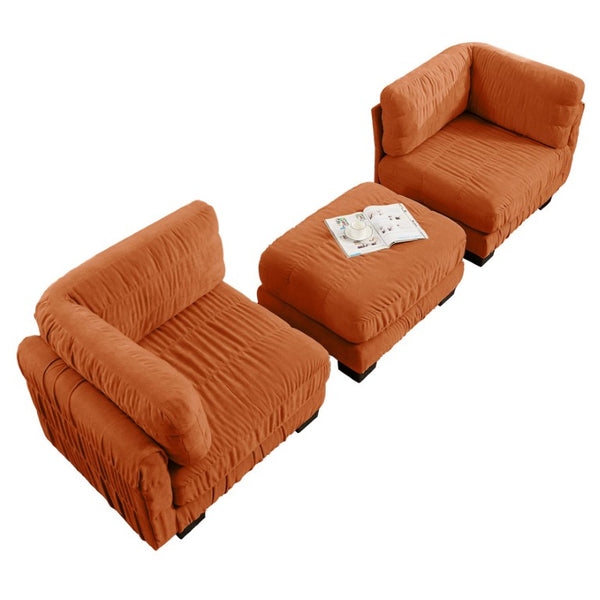 English Elm 2 Seat Chenille Modular Sectional Sofa with Ruched Texture and High Density Foam Cushions 1 Ottoman W5656S00249