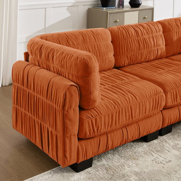 English Elm 2 Seat Chenille Modular Sectional Sofa with Ruched Texture and High Density Foam Cushions 1 Ottoman W5656S00249