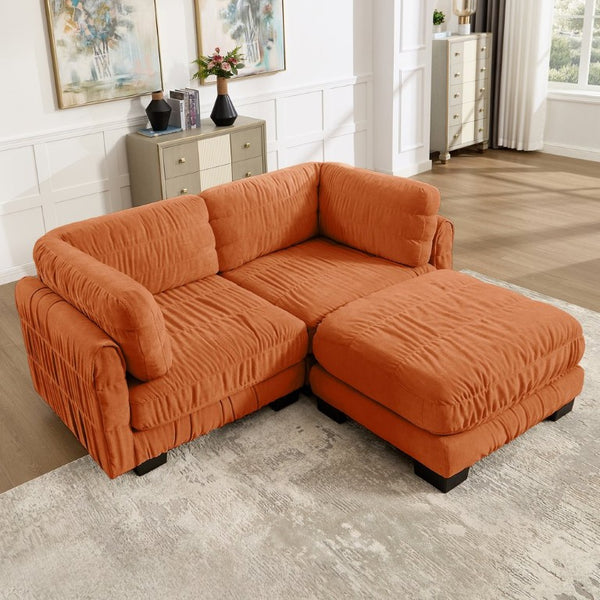 English Elm 2 Seat Chenille Modular Sectional Sofa with Ruched Texture and High Density Foam Cushions 1 Ottoman W5656S00249