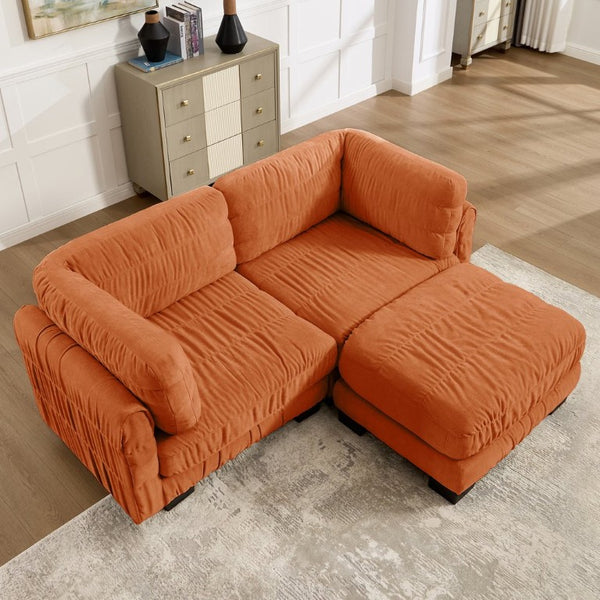 English Elm 2 Seat Chenille Modular Sectional Sofa with Ruched Texture and High Density Foam Cushions 1 Ottoman W5656S00249
