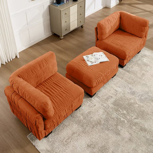 English Elm 2 Seat Chenille Modular Sectional Sofa with Ruched Texture and High Density Foam Cushions 1 Ottoman W5656S00249