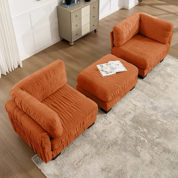 English Elm 2 Seat Chenille Modular Sectional Sofa with Ruched Texture and High Density Foam Cushions 1 Ottoman W5656S00249