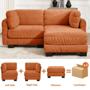 English Elm 2 Seat Chenille Modular Sectional Sofa with Ruched Texture and High Density Foam Cushions 1 Ottoman W5656S00249