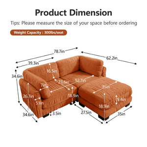 English Elm 2 Seat Chenille Modular Sectional Sofa with Ruched Texture and High Density Foam Cushions 1 Ottoman W5656S00249