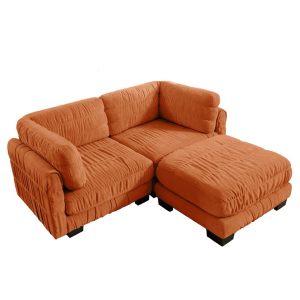 English Elm 2 Seat Chenille Modular Sectional Sofa with Ruched Texture and High Density Foam Cushions 1 Ottoman W5656S00249