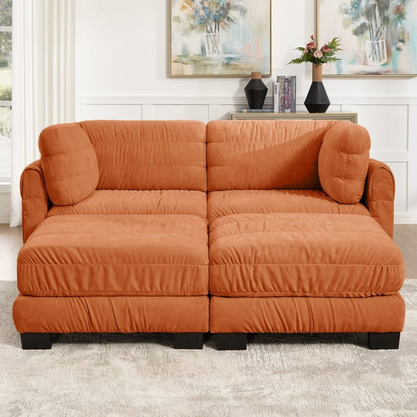 English Elm 2 Seat Chenille Modular Sectional Sofa with Ruched Texture and High Density Foam Cushions 2 Ottomans W5656S00250