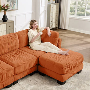 English Elm 2 Seat Chenille Modular Sectional Sofa with Ruched Texture and High Density Foam Cushions 2 Ottomans W5656S00250