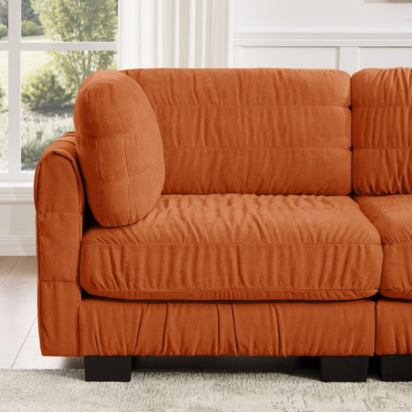 English Elm 2 Seat Chenille Modular Sectional Sofa with Ruched Texture and High Density Foam Cushions 2 Ottomans W5656S00250