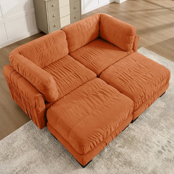 English Elm 2 Seat Chenille Modular Sectional Sofa with Ruched Texture and High Density Foam Cushions 2 Ottomans W5656S00250