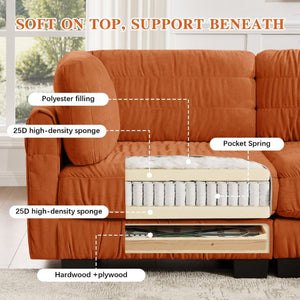 English Elm 2 Seat Chenille Modular Sectional Sofa with Ruched Texture and High Density Foam Cushions 2 Ottomans W5656S00250
