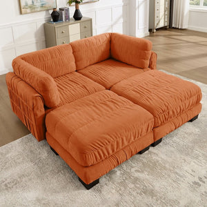 English Elm 2 Seat Chenille Modular Sectional Sofa with Ruched Texture and High Density Foam Cushions 2 Ottomans W5656S00250