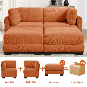 English Elm 2 Seat Chenille Modular Sectional Sofa with Ruched Texture and High Density Foam Cushions 2 Ottomans W5656S00250
