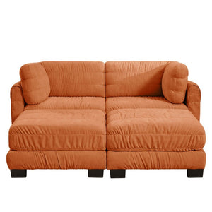 English Elm 2 Seat Chenille Modular Sectional Sofa with Ruched Texture and High Density Foam Cushions 2 Ottomans W5656S00250