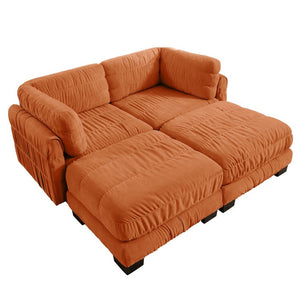 English Elm 2 Seat Chenille Modular Sectional Sofa with Ruched Texture and High Density Foam Cushions 2 Ottomans W5656S00250
