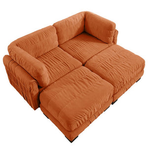 English Elm 2 Seat Chenille Modular Sectional Sofa with Ruched Texture and High Density Foam Cushions 2 Ottomans W5656S00250