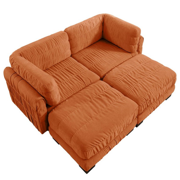 English Elm 2 Seat Chenille Modular Sectional Sofa with Ruched Texture and High Density Foam Cushions 2 Ottomans W5656S00250
