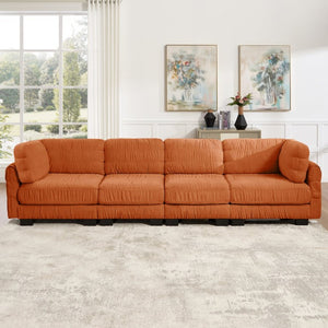 English Elm 4 Seat Chenille L-Shaped Modular Sectional with Ruched Texture and Dense Foam Cushions W5656S00254