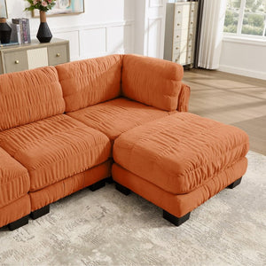 English Elm 4 Seat Chenille L-Shaped Modular Sectional with Ruched Texture and Dense Foam Cushions W5656S00254