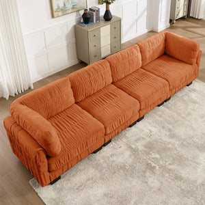 English Elm 4 Seat Chenille L-Shaped Modular Sectional with Ruched Texture and Dense Foam Cushions W5656S00254