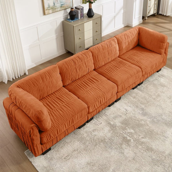 English Elm 4 Seat Chenille L-Shaped Modular Sectional with Ruched Texture and Dense Foam Cushions W5656S00254