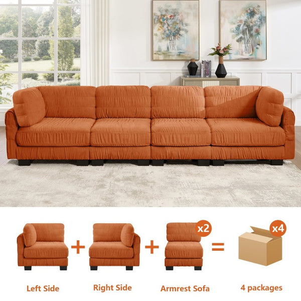 English Elm 4 Seat Chenille L-Shaped Modular Sectional with Ruched Texture and Dense Foam Cushions W5656S00254