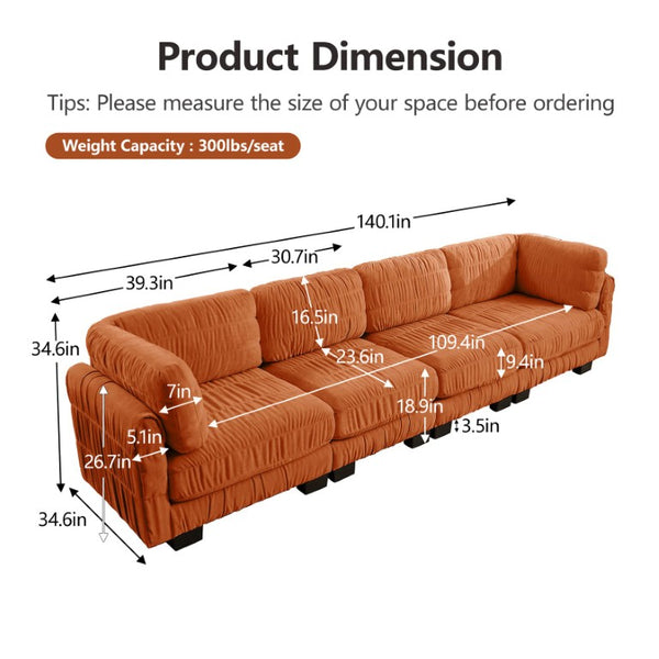 English Elm 4 Seat Chenille L-Shaped Modular Sectional with Ruched Texture and Dense Foam Cushions W5656S00254