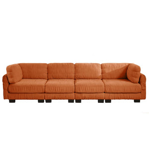 English Elm 4 Seat Chenille L-Shaped Modular Sectional with Ruched Texture and Dense Foam Cushions W5656S00254