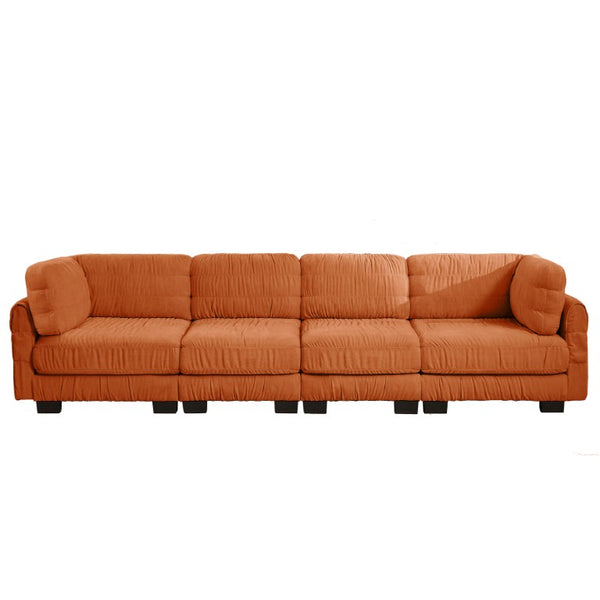 English Elm 4 Seat Chenille L-Shaped Modular Sectional with Ruched Texture and Dense Foam Cushions W5656S00254