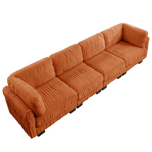 English Elm 4 Seat Chenille L-Shaped Modular Sectional with Ruched Texture and Dense Foam Cushions W5656S00254