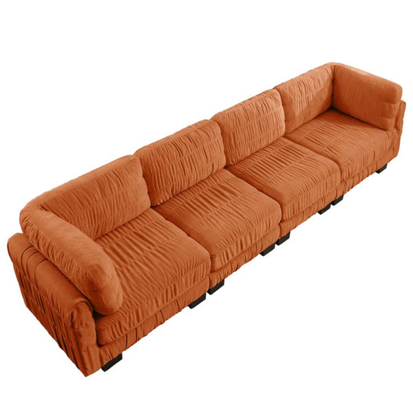 English Elm 4 Seat Chenille L-Shaped Modular Sectional with Ruched Texture and Dense Foam Cushions W5656S00254