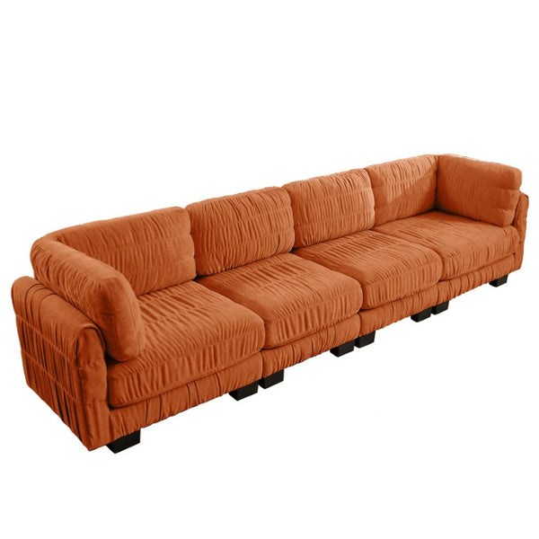 English Elm 4 Seat Chenille L-Shaped Modular Sectional with Ruched Texture and Dense Foam Cushions W5656S00254